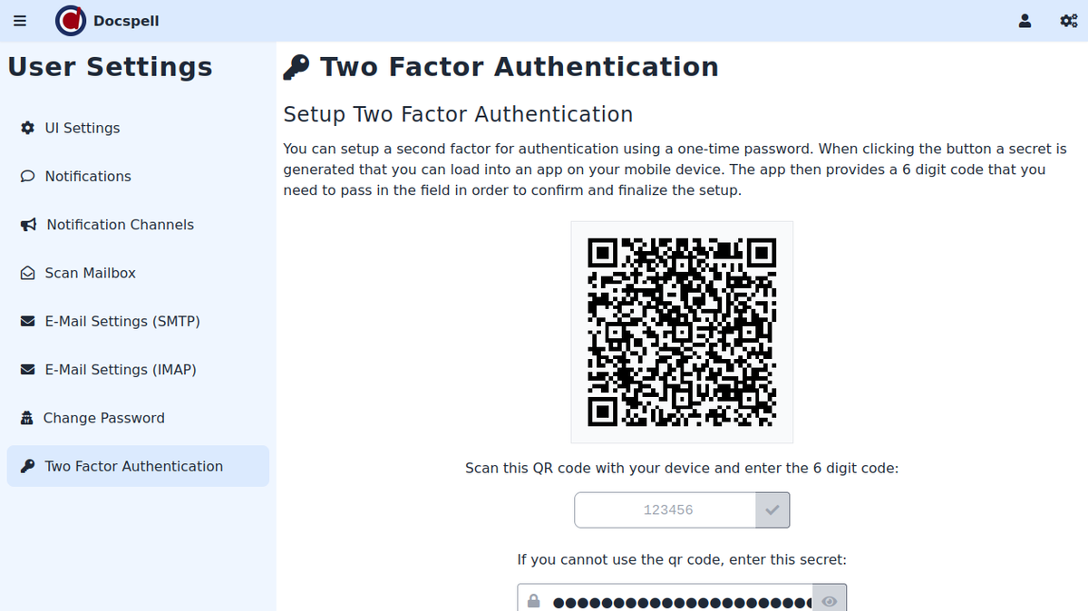 Two-Factor Authentication - Docspell Documentation