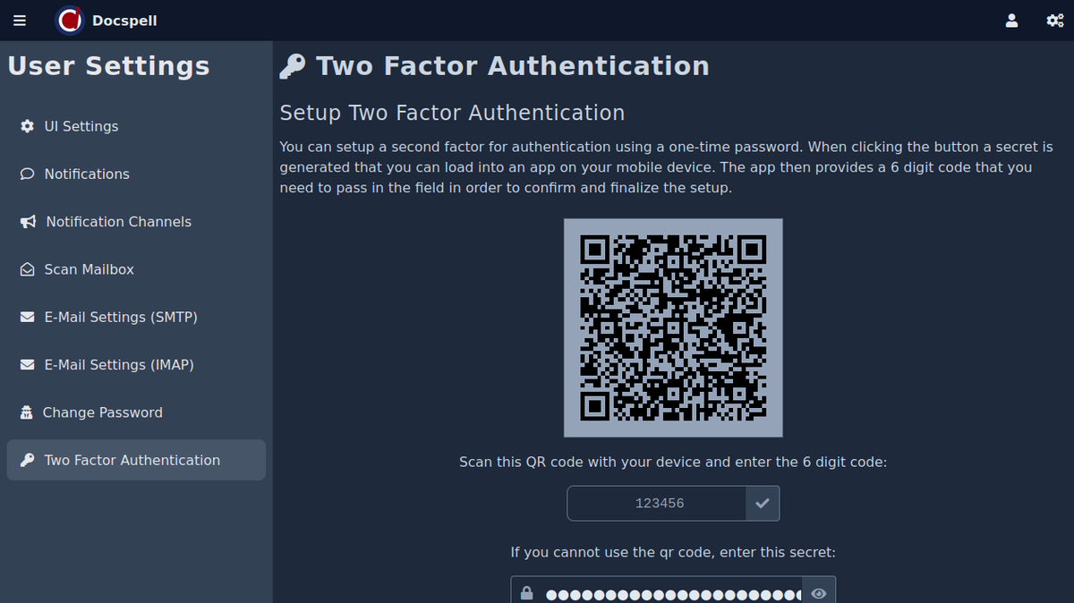 Two-Factor Authentication - Docspell Documentation